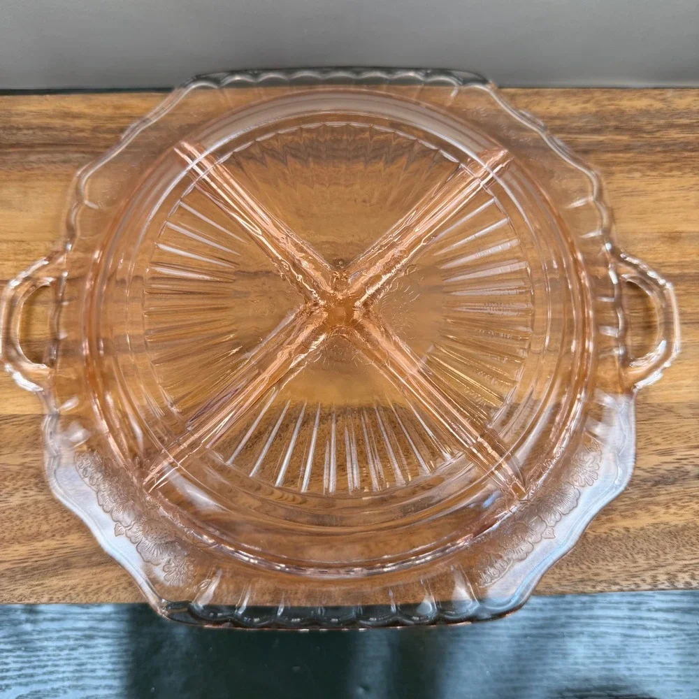 Anchor Hocking Mayfair Open Rose Pink Depression Glass Divided Grill Plate 10.5